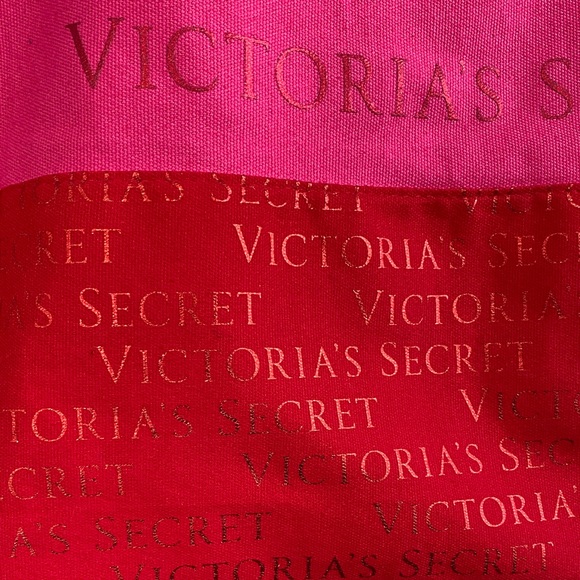 Victoria's Secret Vibrant Pink and Red Canvas Tote Metallic Beach Summer Travel - Picture 4 of 16